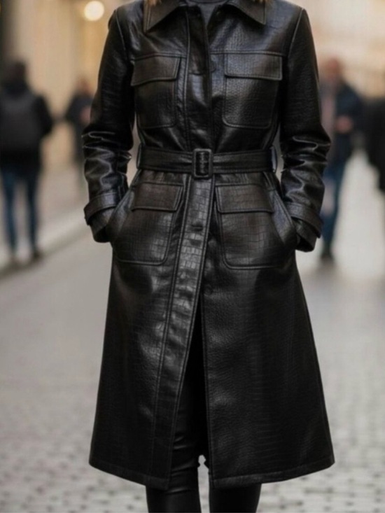 Jason Wu Jackets & Blazers - Jason Wu Croc-Embossed faux
Black Leather Trench Coat